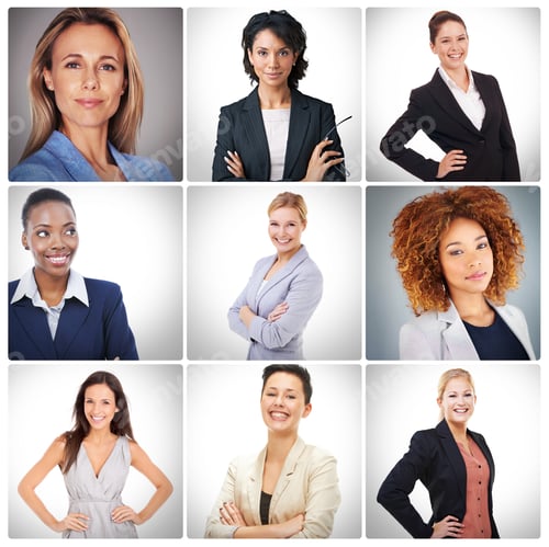 Preview: Collection of Businesswomen Portraits on White Background