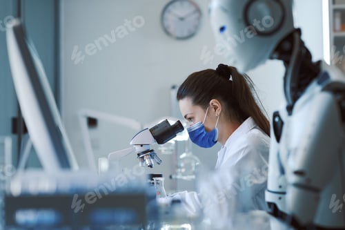 Preview: Scientist and humanoid AI robot in the science lab
