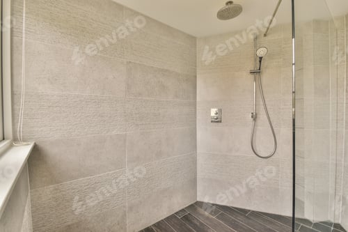 Preview: Modern bathroom with shower, sink and toilet