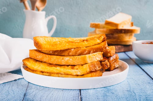 Preview: French crispy sweet toast on plate on table