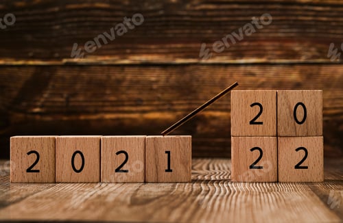 Preview: 2021 and 2022 on wooden cubes - new year concept
