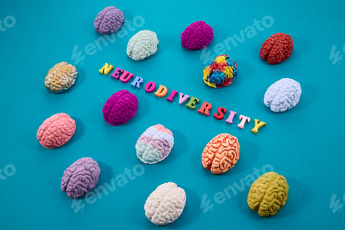 Vista previa: Neurodiversity concept. Multicolored figures of the brain