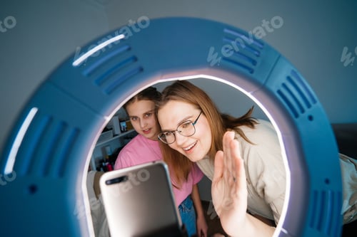 Preview: Video chat mother and daughter teenager record video use smartphone