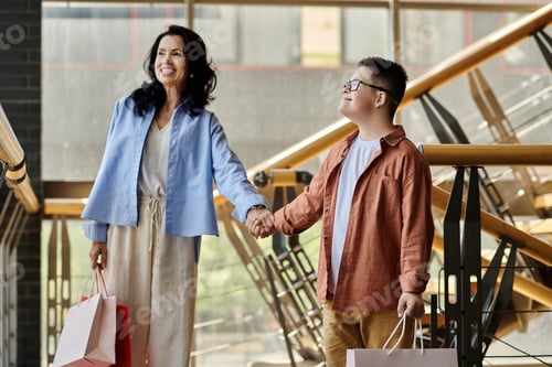 Preview: Mother and son shopping mall stroll