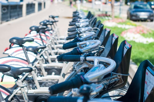 Preview: City bike parking. Bicycles for rent on city