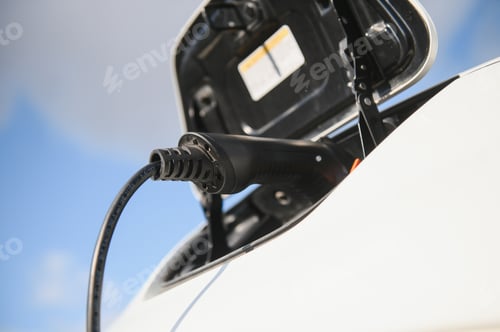 Preview: Charging modern electric car battery on the street which are the future of the Automobile