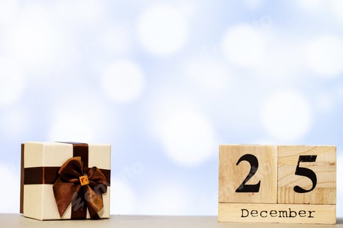 Preview: 25 december and christmas decoration on blue background