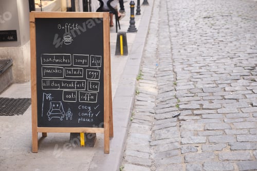 Preview: Cafe menu on black board outdoor