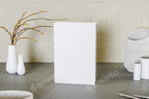 Preview: 3D rendering of white book on table