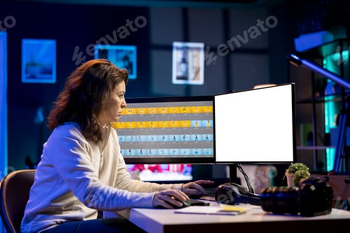 Preview: Freelancer works on isolated screen desktop computer on digital portfolio