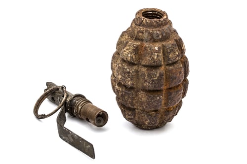 Preview: Old grenade and fuse, isolated on white background