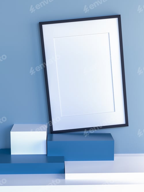 Preview: 3D living room and furniture with blank photo frame