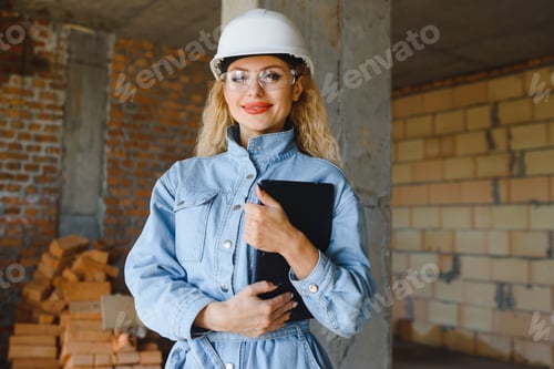 Preview: Female builder at work on site