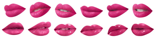 Preview: Set of mouths with beautiful makeup on white background, banner design. Stylish pink lipstick
