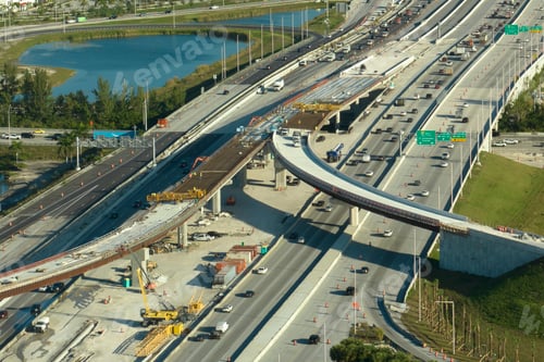 Preview: Construction roadworks on american transport infrastructure.