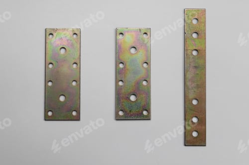 Preview: mounting plates Galvanized metal for joining wooden structures on white background.