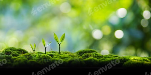 Preview: Trees grow on moss in green nature,Growing in green nature and protecting the growth
