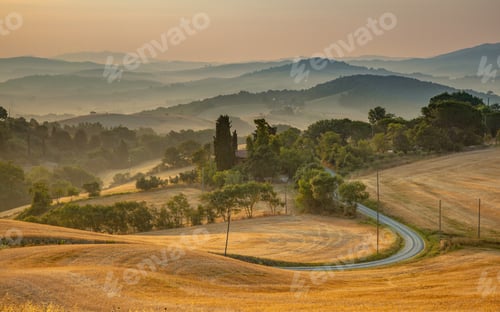 Preview: Tuscany foggy hills panorama view