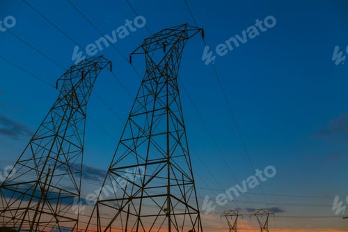 Preview: Background of the high-voltage tower in the sunset in skyline