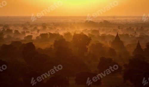 Preview: Aerial shot of Myanmar during the sunset