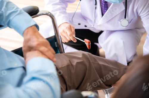 Preview: old senior man patient with osteoporosis health, medical health care checking by doctor at hospital