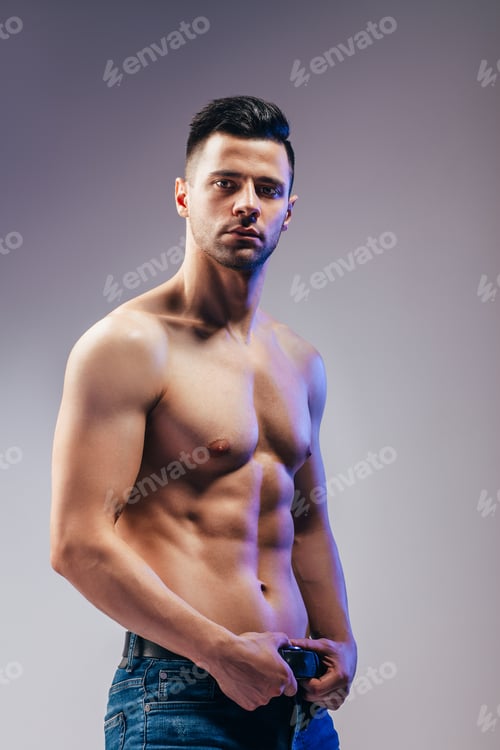 Preview: Portrait of a sexy muscular shirtless man posing