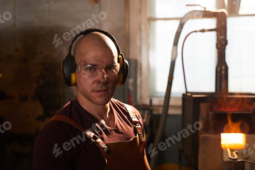 Preview: Serious dirty blacksmith in workshop