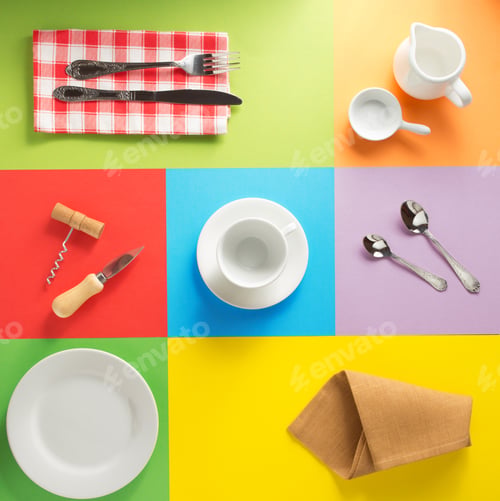 Preview: kitchenware at colorful background