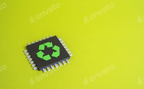 Preview: A chip with a recycling symbol. Concept of eco-friendly technology and digital sustainability