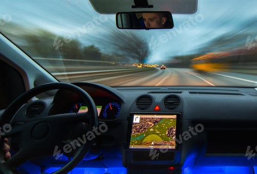 Preview: The man drive a car on the highway. Inside view
