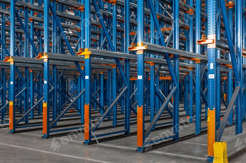 Preview: View of empty storage racks in a warehouse