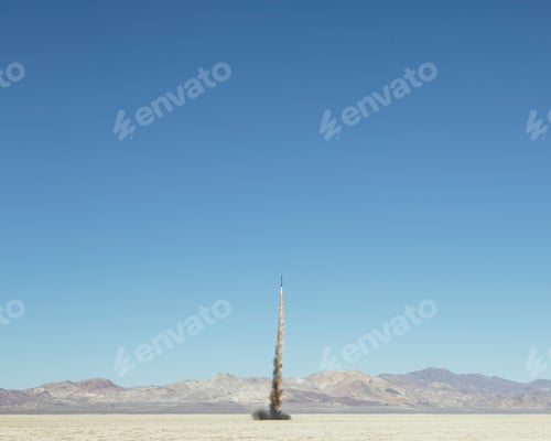 Preview: Rocket shooting into vast, desert sky, Black Rock Desert, Nevada