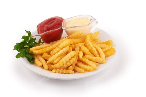 Preview: Crispy French Fries with Ketchup and Mayonnaise
