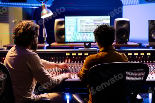 Preview: Artist and composer working together in recording music studio