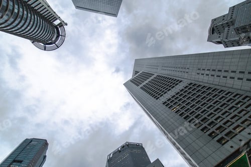 Preview: Skyscrapers view from ground, business concept with copy space