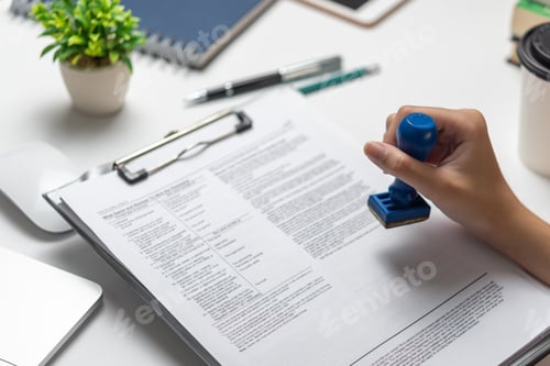 Preview: Signing approval record documents stamp confirmation occupation signature.