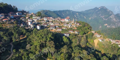 Preview: Aerial view from drone of the rural village in the mountains