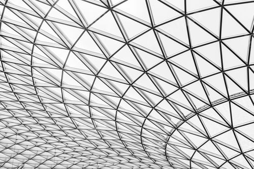 Preview: Glass and steel building with triangle pattern structure. Futuristic architecture. Neo-futurism