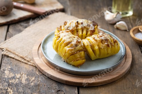 Preview: Homemade baked potato with bacon and cheese.