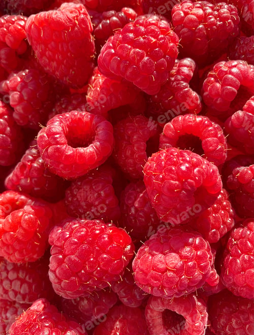 Preview: Fresh raspberry background closeup photo.