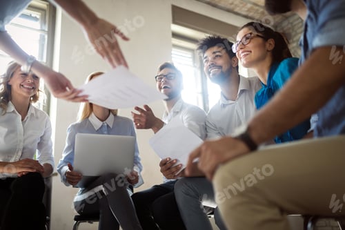 Preview: Group of business people and designers.They working on new project.Startup concept