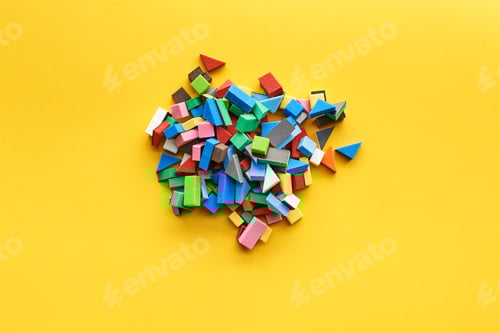 Preview: Foam magnetic mosaic for children, bunch of small details lies on yellow background