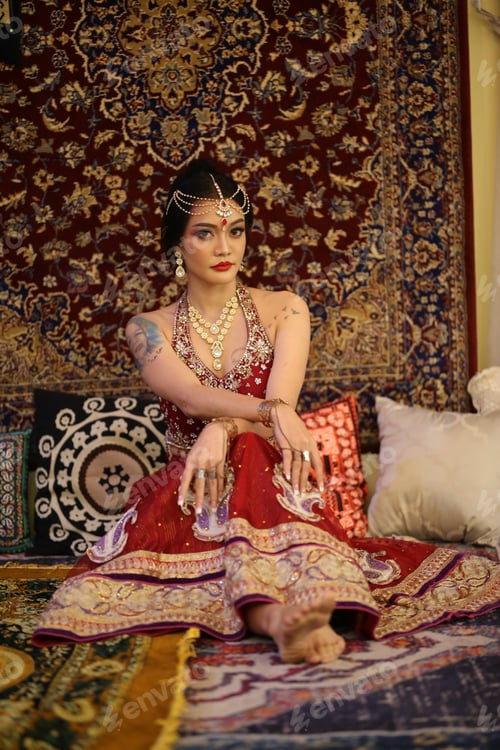 Preview: harming young woman wearing traditional saree, indoor
