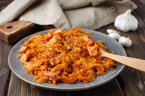 Preview: Stewed or braised cabbage in a plate.