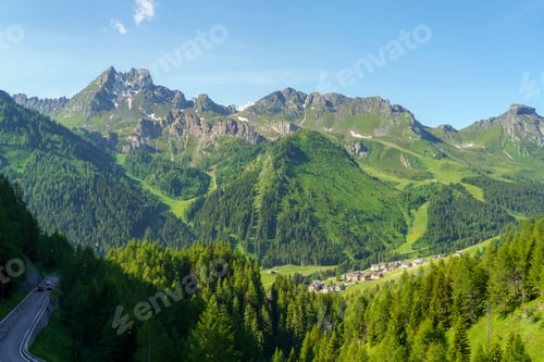 Preview: Mountain landscape along the road to Campolongo pass, Dolomites