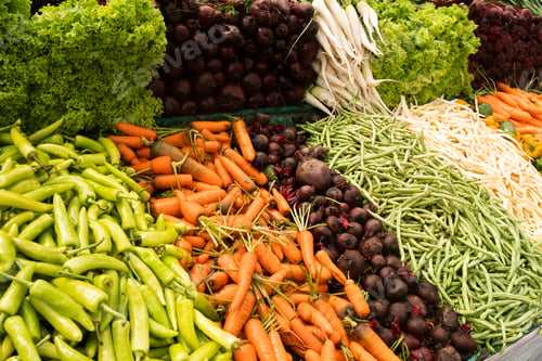 Preview: Fresh different vegetables, cabbage, pepper, eggplant on market. Local food. Agriculture.