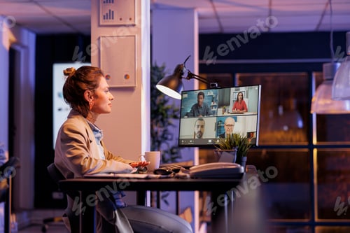Preview: Businesspeople discussing business ideas during online videocall