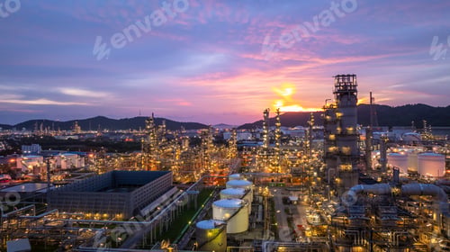 Preview: Oil and gas industrial refinery at night, Oil and gas refinery petrochemical plant pipeline steel