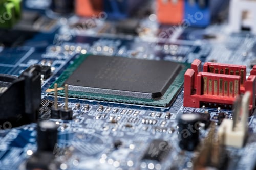 Preview: close up view of computer motherboard with chip