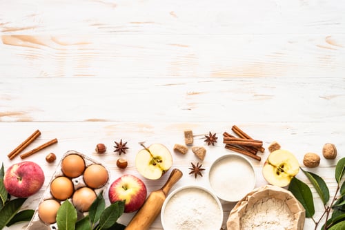 Preview: Autumn Baking ingredients at white wooden table